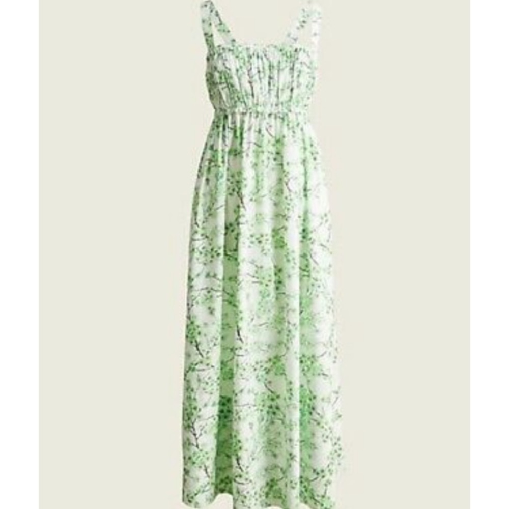 J. Crew Gathered tank midi dress in lime cherry blossoms